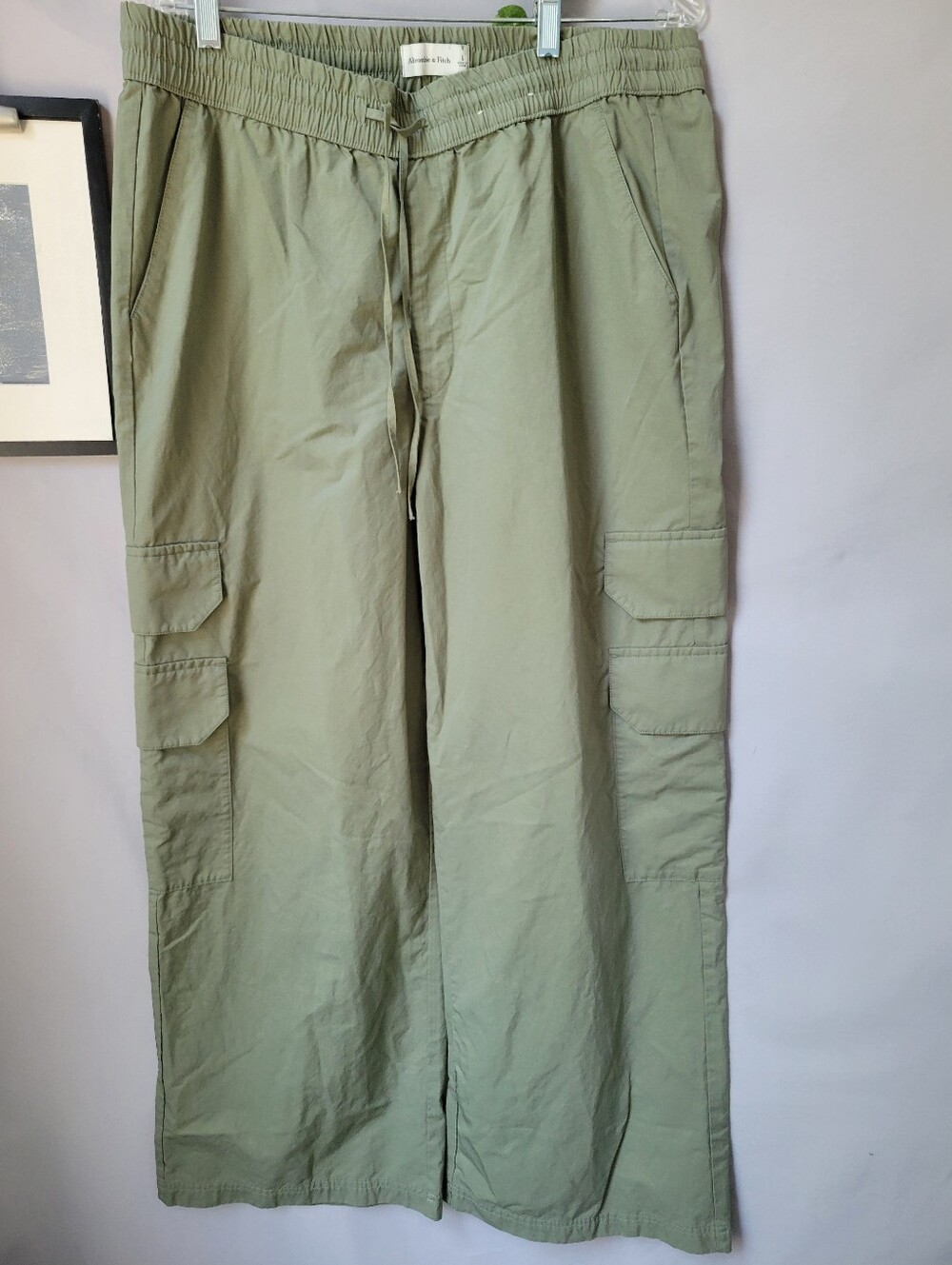 Abercrombie & Fitch x Jen Reed Pull On Wide Leg Nylon Cargo Pants Olive Green L